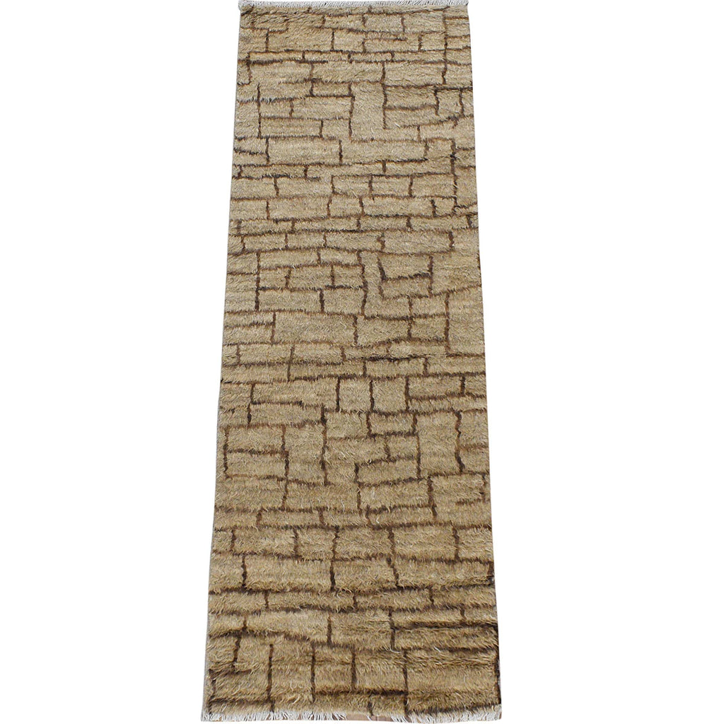 Modern Shaggy Moroccan Runner Rug 3x8