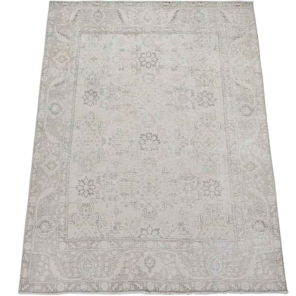 Muted All-Over Floral Tabriz Distressed Persian Area Rug 7x9