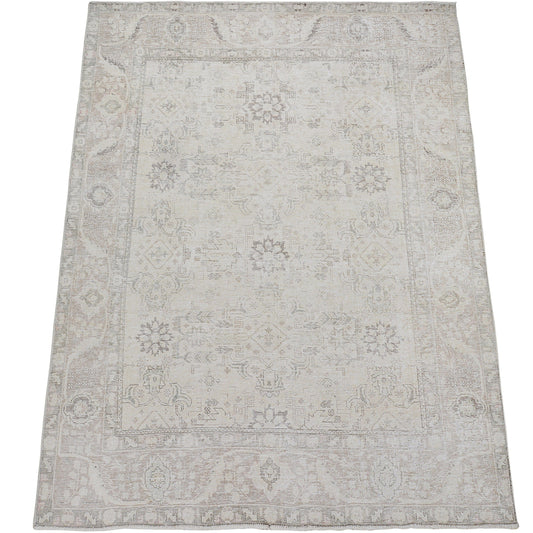 Muted All-Over Floral Tabriz Distressed Persian Area Rug 7x9