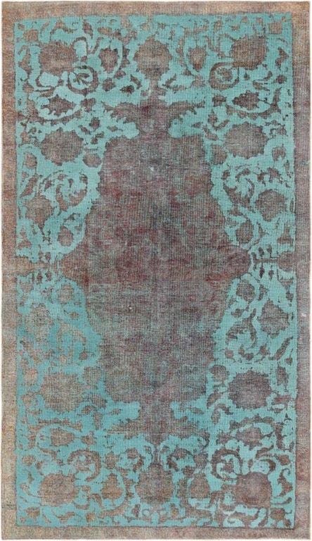 Vintage Overdye Collection Green Lamb's Wool Area Rug- 4'11" X 8' 9"