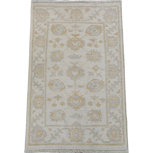 All-Over Floral Oushak Turkish Ivory Area Rug 2x3