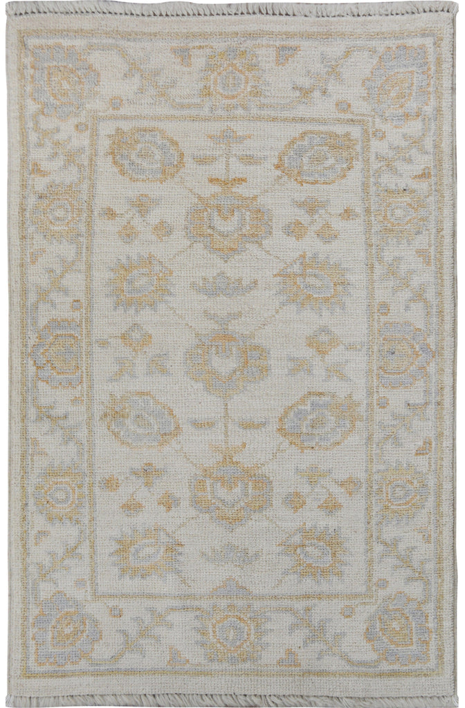 All-Over Floral Oushak Turkish Ivory Area Rug 2x3