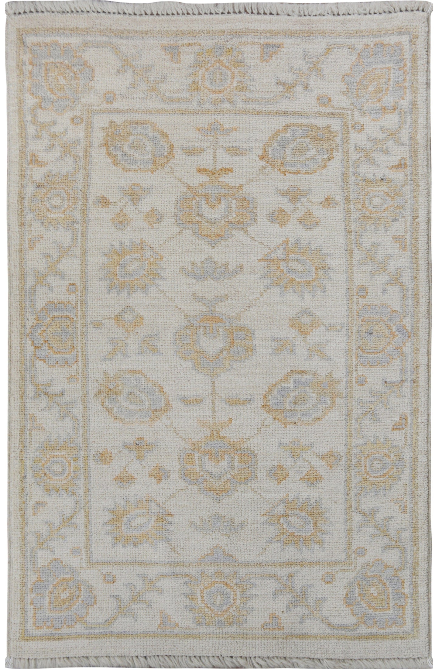 All-Over Floral Oushak Turkish Ivory Area Rug 2x3