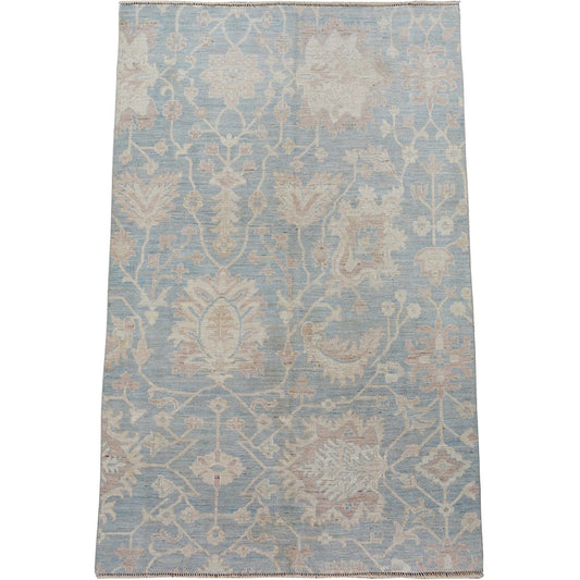 All-Over Blue Oushak Turkish Vegetable Dye Area Rug 5x9