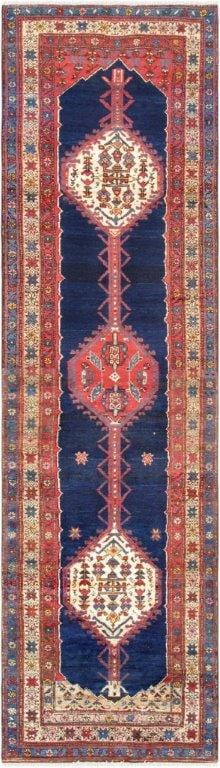 Vintage Ardabill Collection Navy Lamb's Wool Area Rug- 3' 1" X 11' 5"