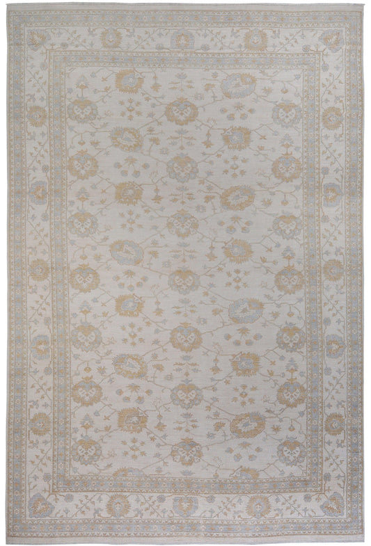 All-Over Vegetable Dye Muted Oushak Turkish Area Rug 11x17