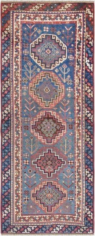 Vintage Kazak Collection Blue Lamb's Wool Area Rug- 3'11" X 10' 1"