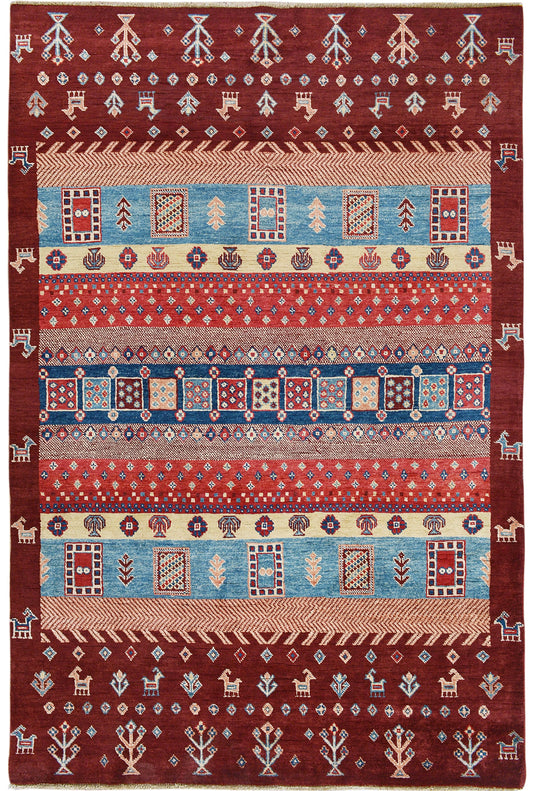 Geometric Gabbeh-Lori Tribal Area Rug 5x7