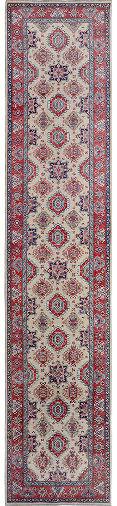 Geometric Super Kazak Oriental Ivory Runner Rug 4x20