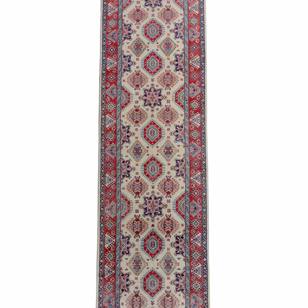 Geometric Super Kazak Oriental Ivory Runner Rug 4x20