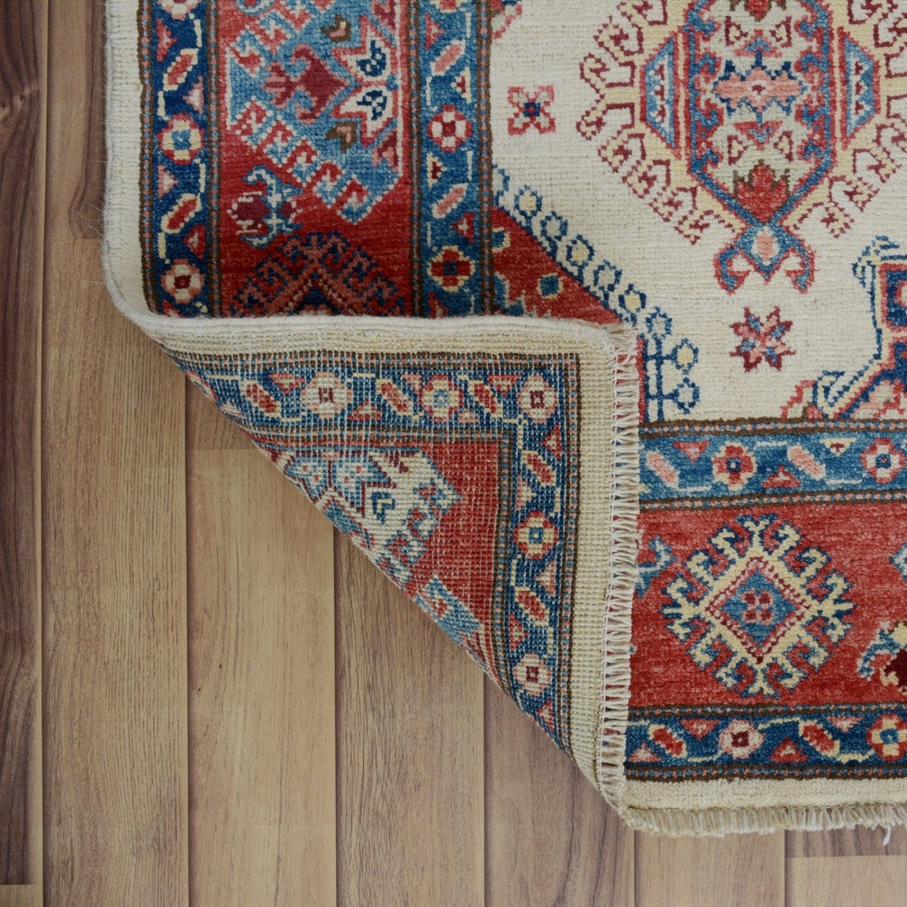 Geometric Super Kazak Oriental Ivory Runner Rug 4x20