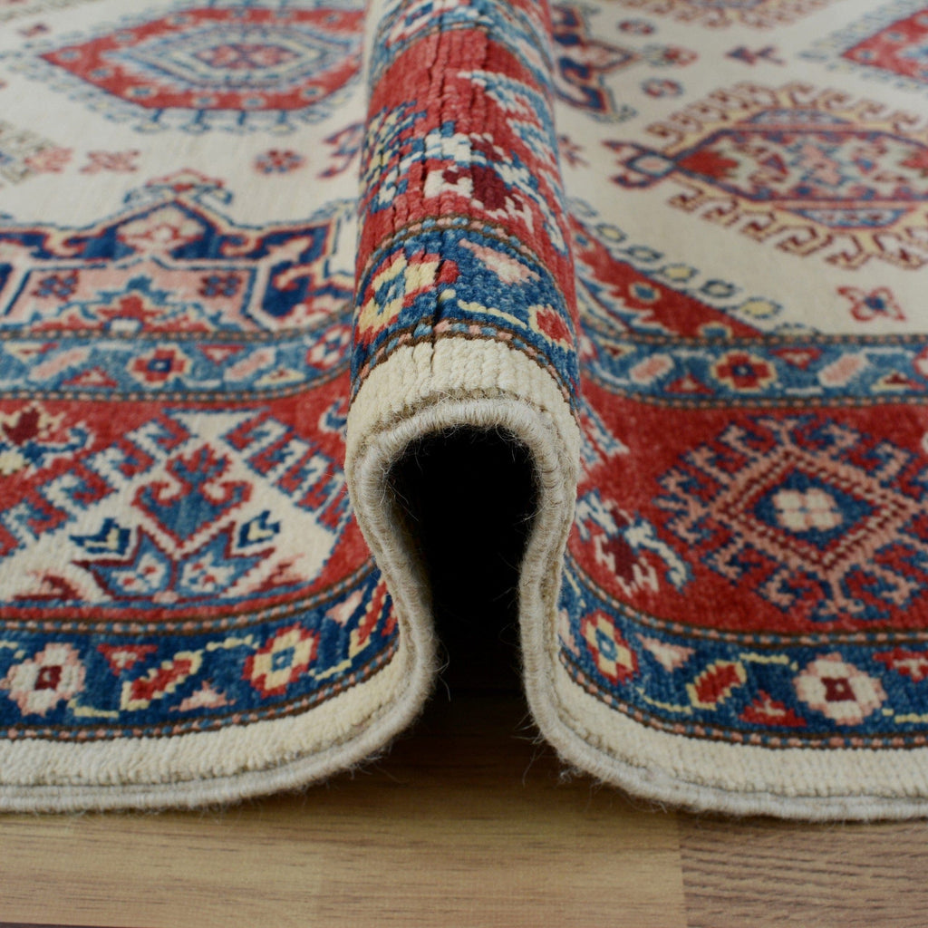 Geometric Super Kazak Oriental Ivory Runner Rug 4x20