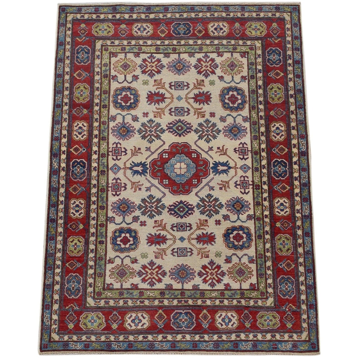 Geometric Ivory Super Kazak Oriental Area Rug 5x6