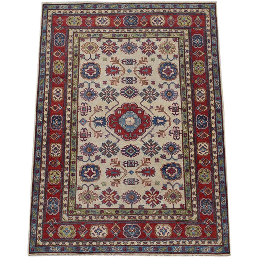 Geometric Ivory Super Kazak Oriental Area Rug 5x6