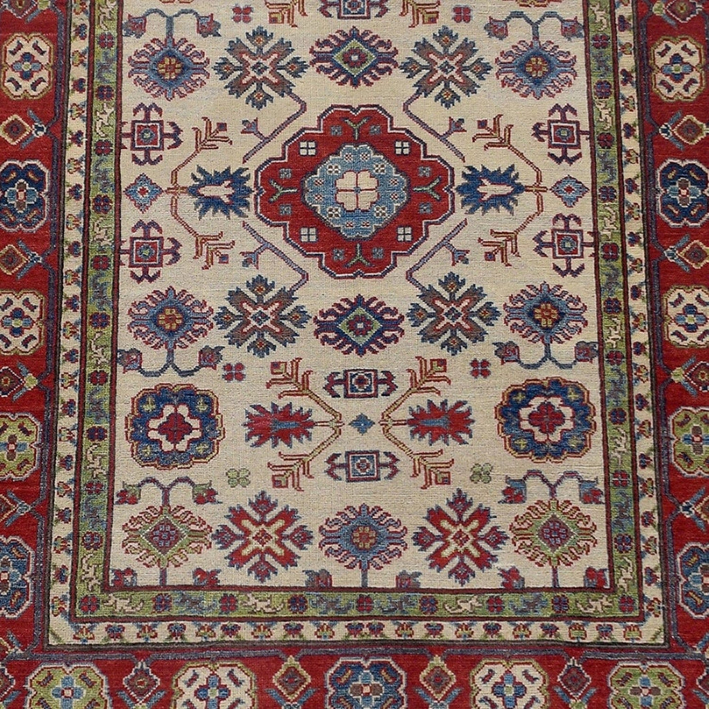 Geometric Ivory Super Kazak Oriental Area Rug 5x6