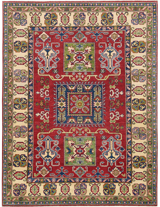 Geometric Super Kazak Oriental Area Rug 5x7