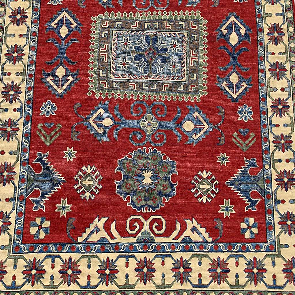 Geometric Red Medallion Super Kazak Oriental Area Rug 5x7