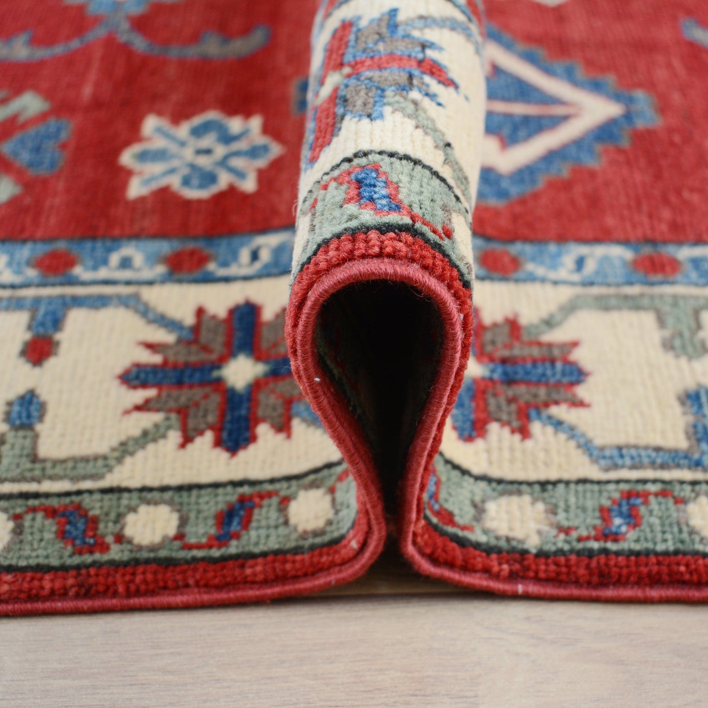 Geometric Red Medallion Super Kazak Oriental Area Rug 5x7