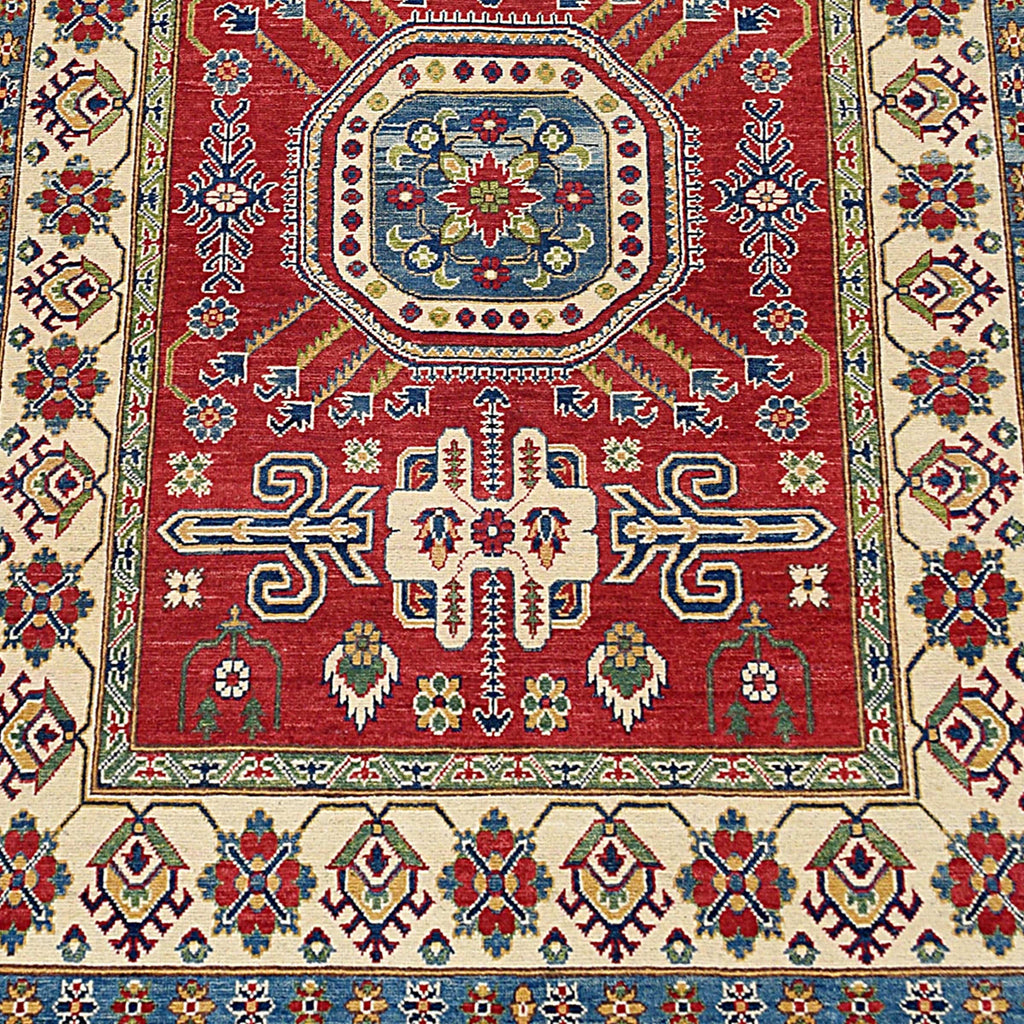 Geometric Super Kazak Oriental Red Area Rug 5x7