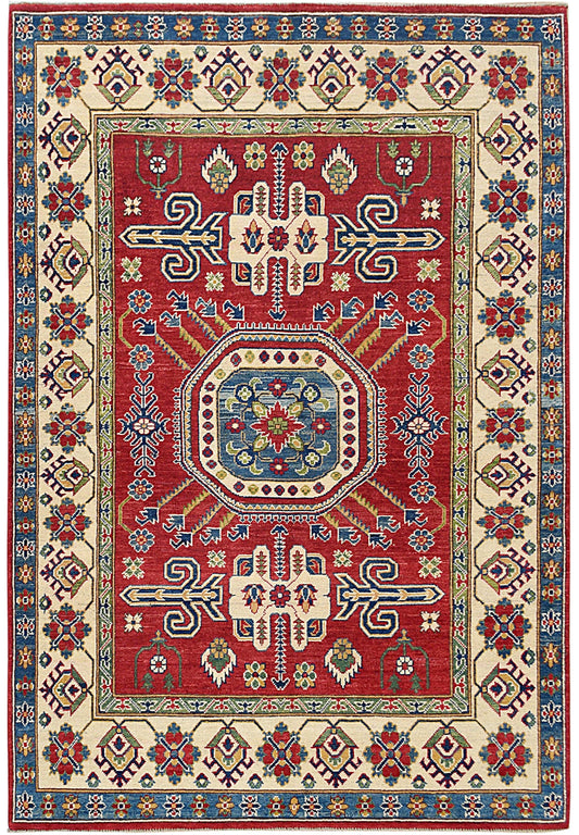 Geometric Super Kazak Oriental Red Area Rug 5x7