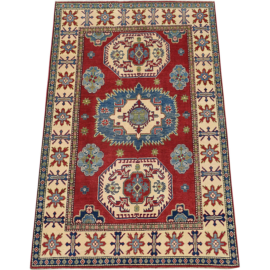 Geometric Super Kazak Oriental Red Area Rug 5x7