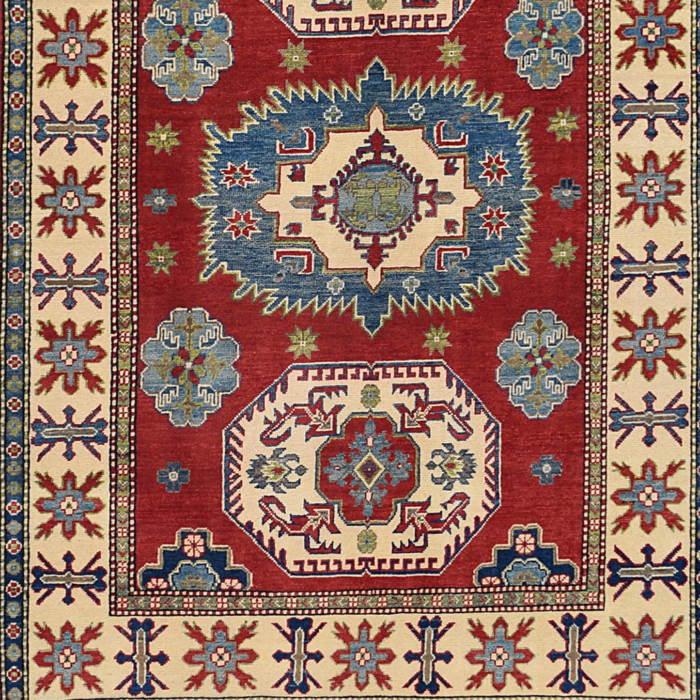 Geometric Super Kazak Oriental Red Area Rug 5x7