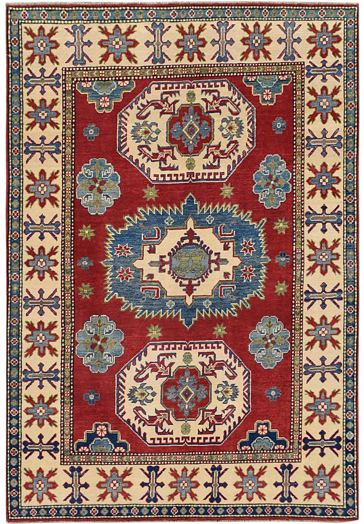 Geometric Super Kazak Oriental Red Area Rug 5x7