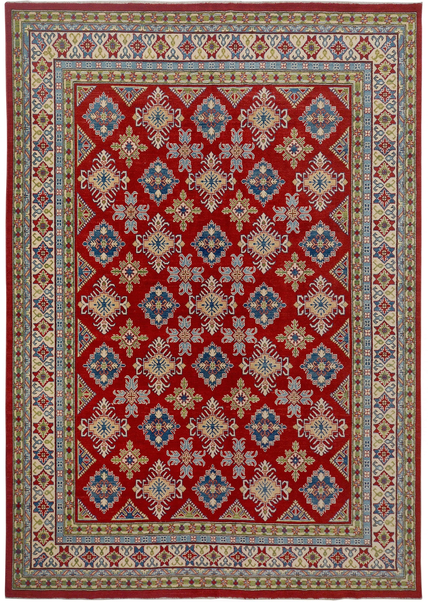 Red All-Over Geometric Super Kazak Oriental Area Rug 9x12