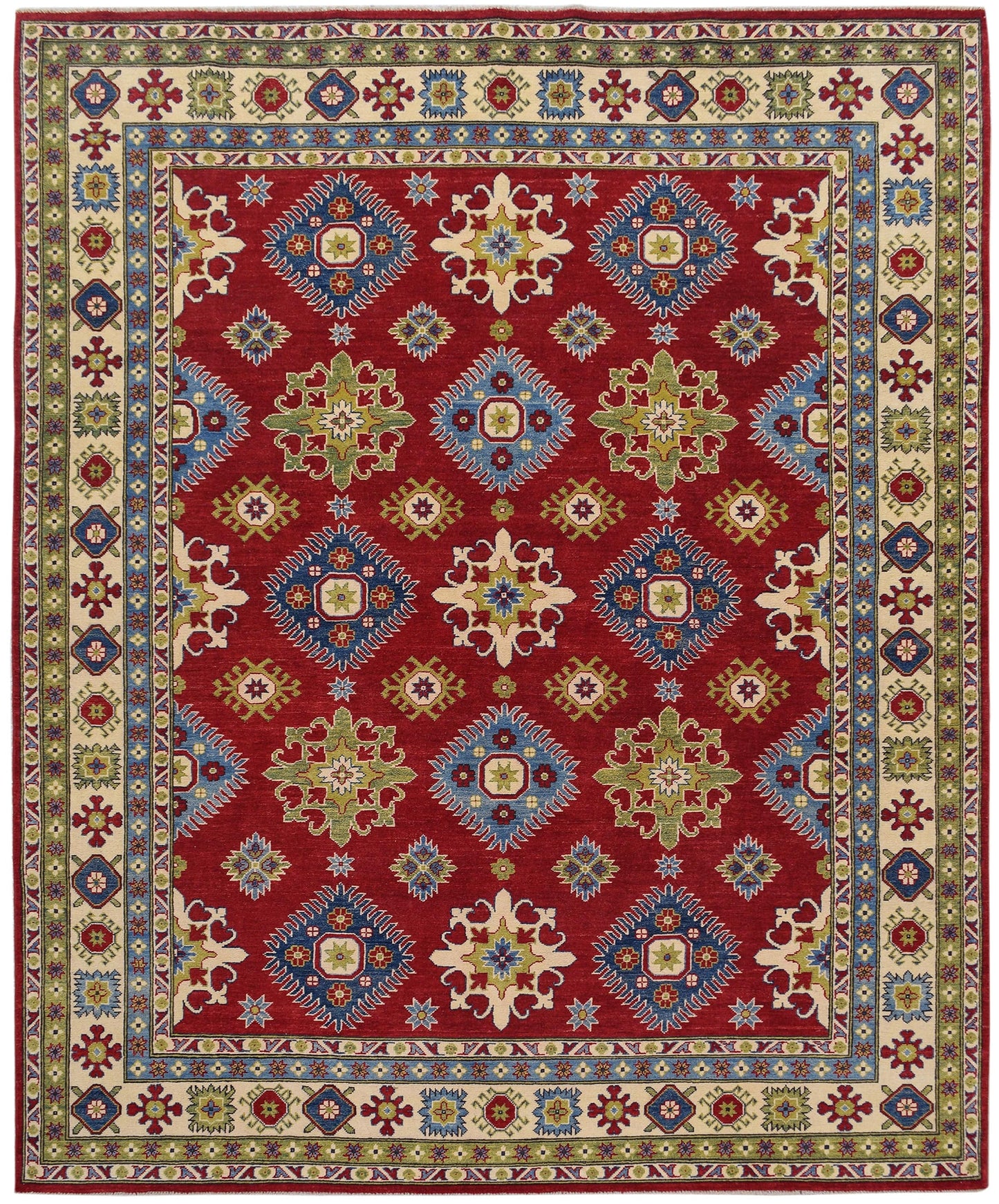 Red All-Over Geometric Super Kazak Oriental Area Rug 8x10