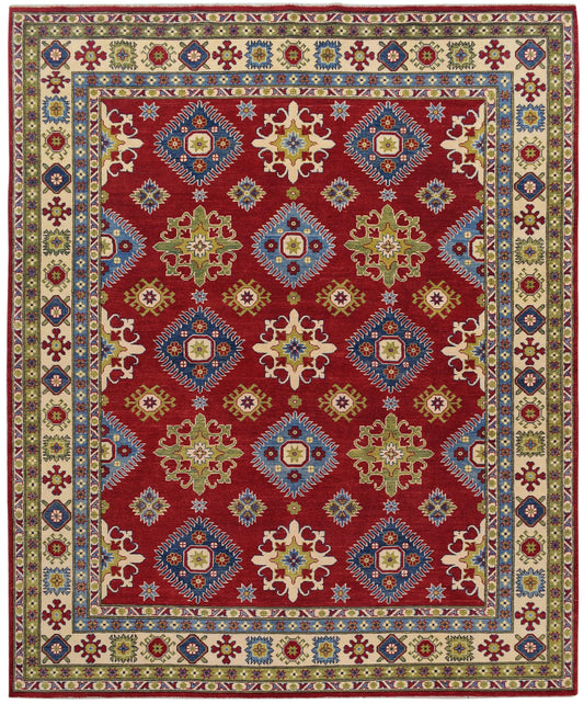 Red All-Over Geometric Super Kazak Oriental Area Rug 8x10