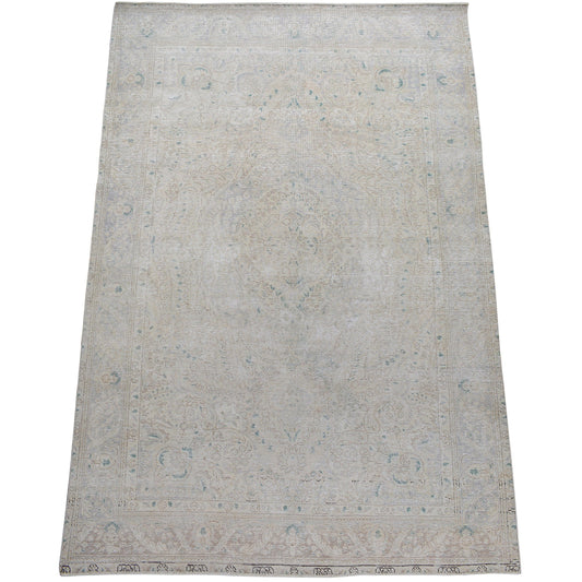 Muted Floral Tabriz Persian Distressed Area Rug 6x9