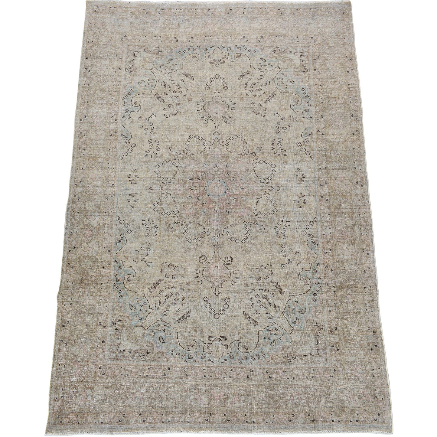 Muted Floral Tabriz Persian Area Rug 7x9