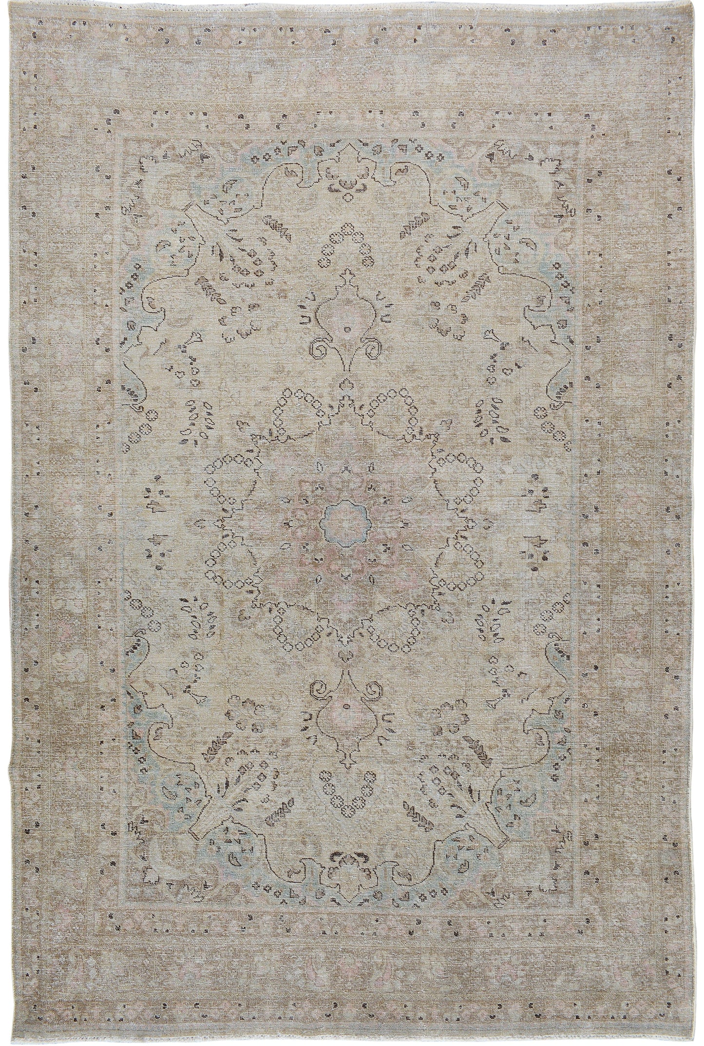 Muted Floral Tabriz Persian Area Rug 7x9