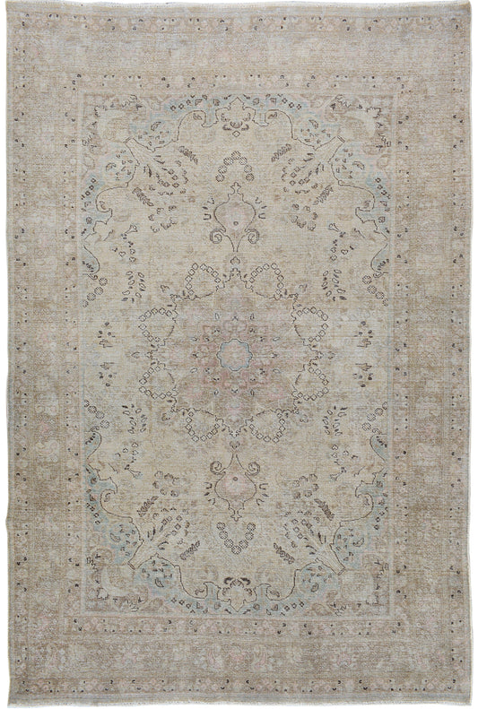 Muted Floral Tabriz Persian Area Rug 7x9