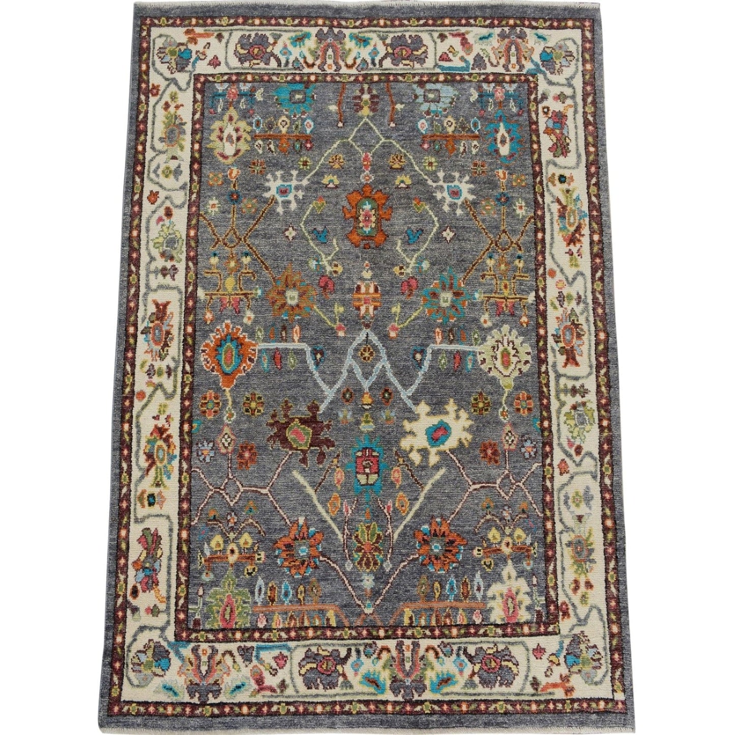 Floral Vegetable Dye Oushak Turkish Oriental Area Rug 5x7