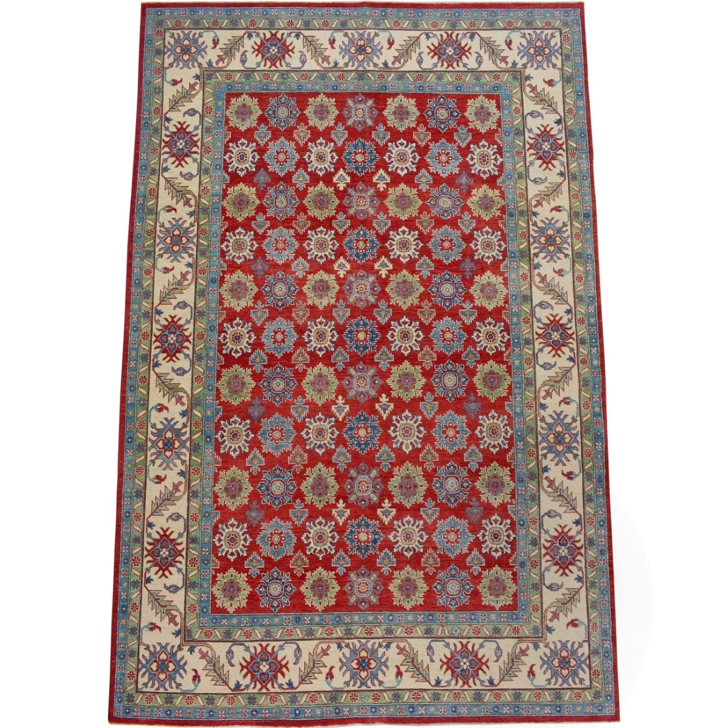 All-Over Red Geometric Super Kazak Oriental Area Rug 9x12