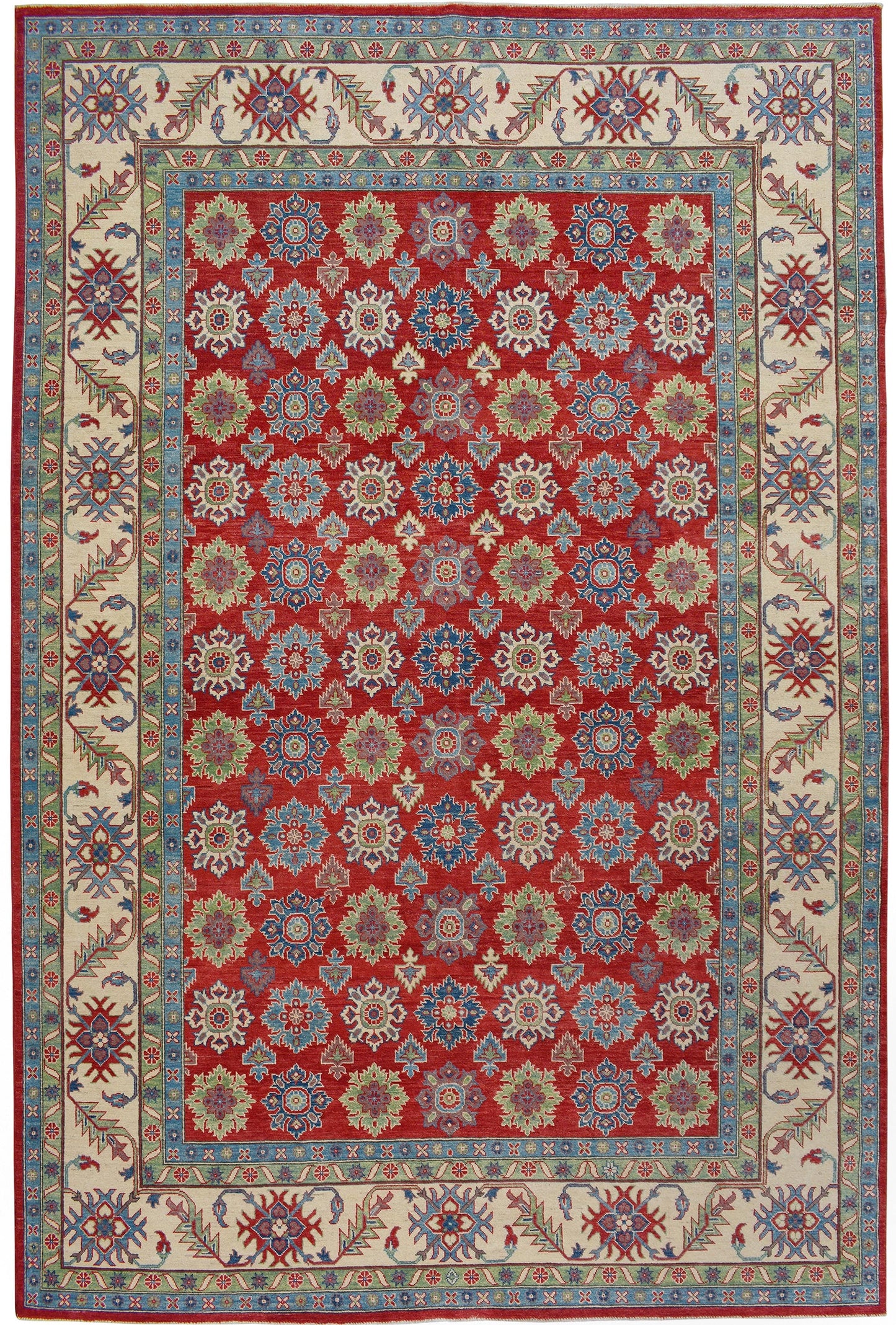 All-Over Red Geometric Super Kazak Oriental Area Rug 9x12