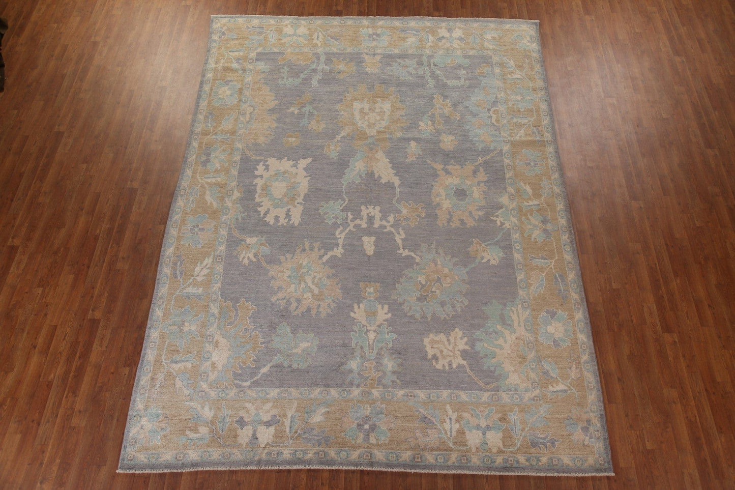 Floral Oushak Vegetable Dye Turkish Area Rug 9x12