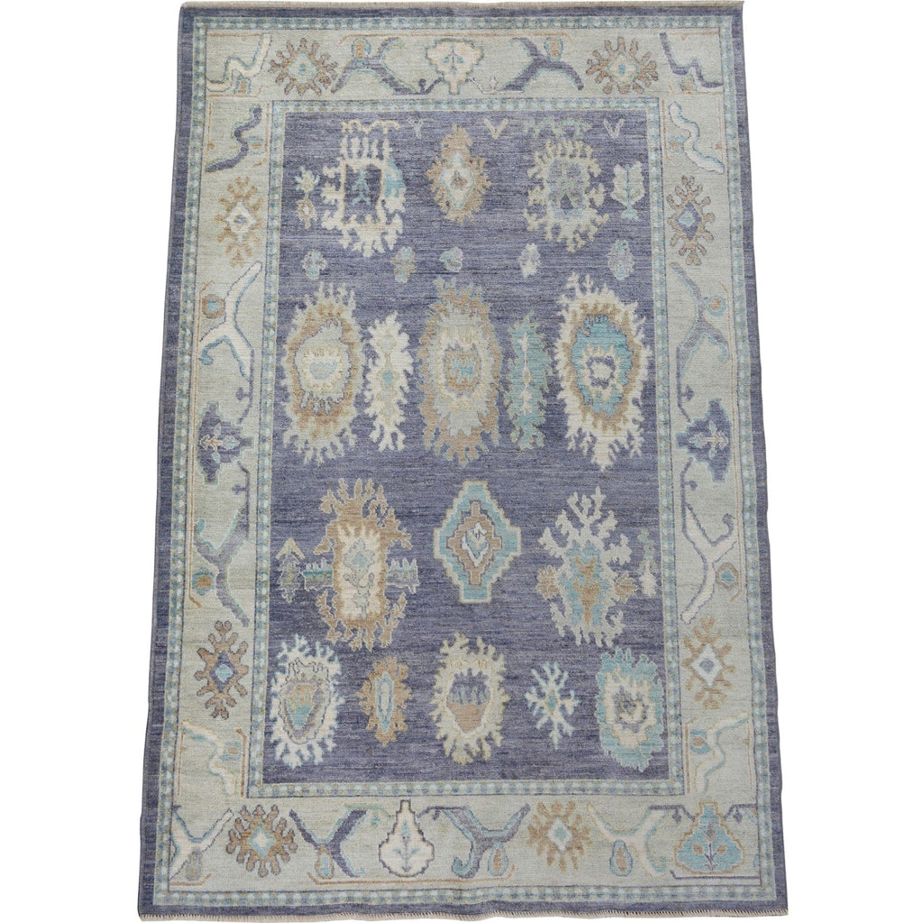 All-Over Floral Oushak Turkish Vegetable Dye Area Rug 6x9