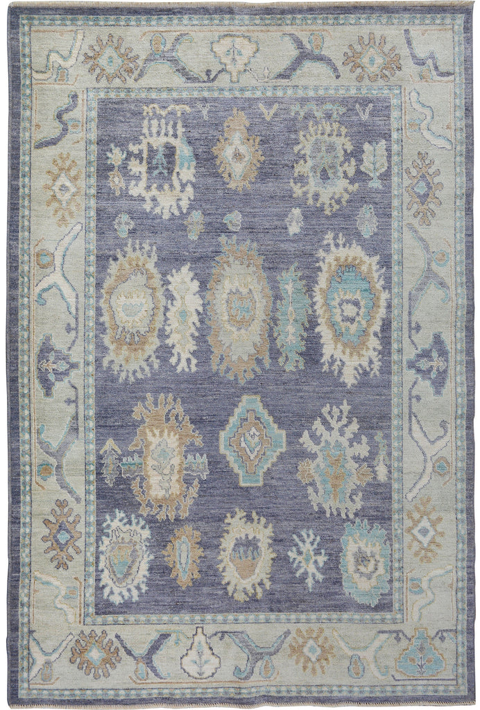 All-Over Floral Oushak Turkish Vegetable Dye Area Rug 6x9