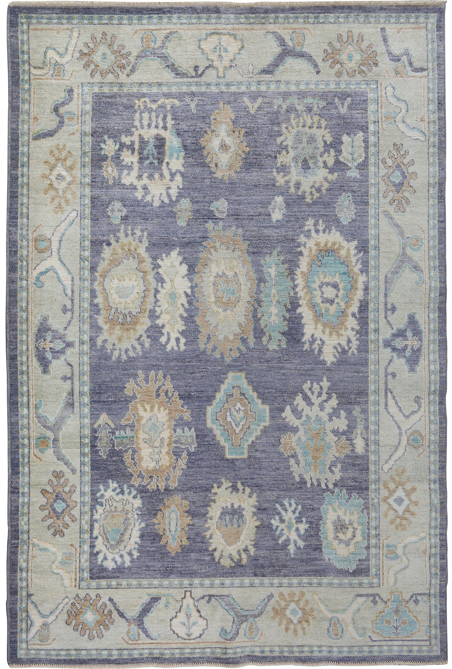 All-Over Floral Oushak Turkish Vegetable Dye Area Rug 6x9