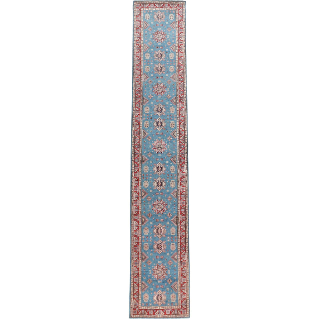 All-Over Geometric Super Kazak Oriental Runner Rug 4x24