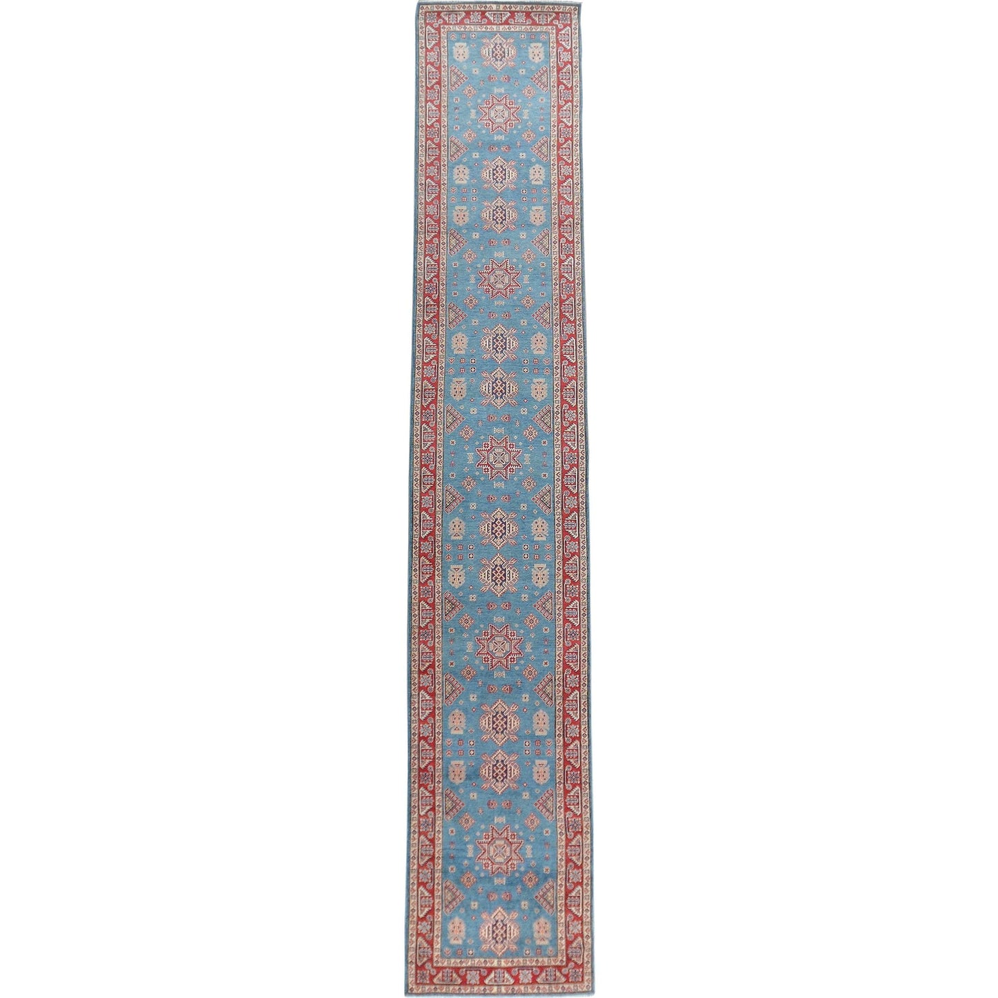 All-Over Geometric Super Kazak Oriental Runner Rug 4x24