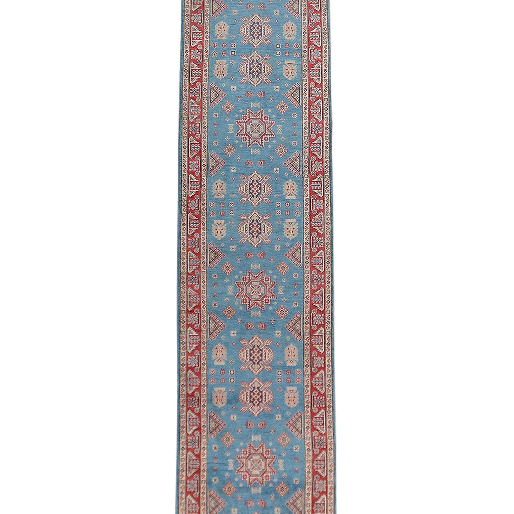 All-Over Geometric Super Kazak Oriental Runner Rug 4x24