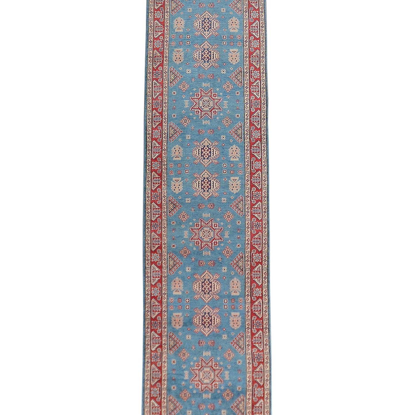 All-Over Geometric Super Kazak Oriental Runner Rug 4x24