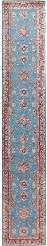 All-Over Geometric Super Kazak Oriental Runner Rug 4x24