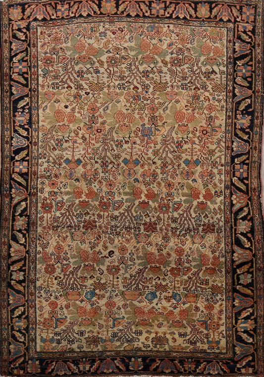 Pre-1900 Antique Vegetable Dye Sarouk Farahan Persian Rug 4x6