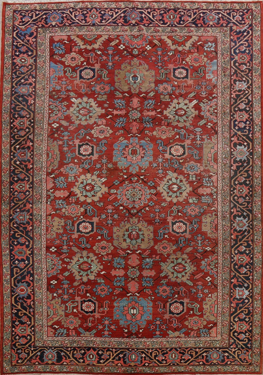 Pre-1900 Antique Heriz Serapi Vegetable Dye Persian Rug 8x12