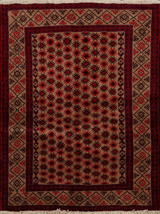 Brown Geometric Balouch Oriental Area Rug 3x5