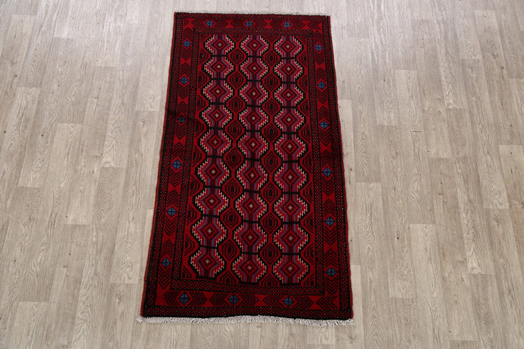 Geometric Red Balouch Oriental Area Rug 3x6